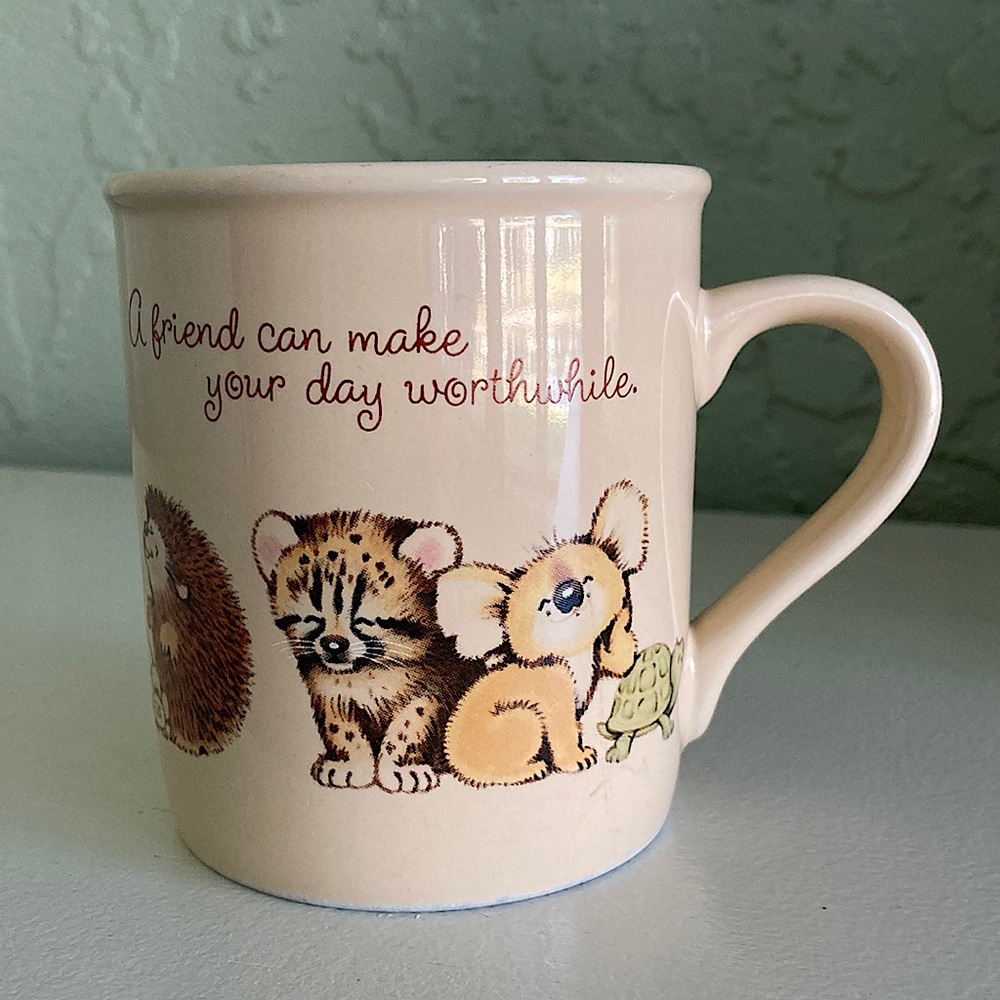 Vintage Hallmark Baby Animals Friendship Coffee Mug Tea cup Mug Mates Japan